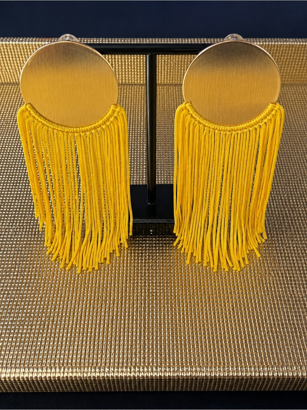 Bold Yellow Fringe Disc Drop Earrings - Women Jewelry